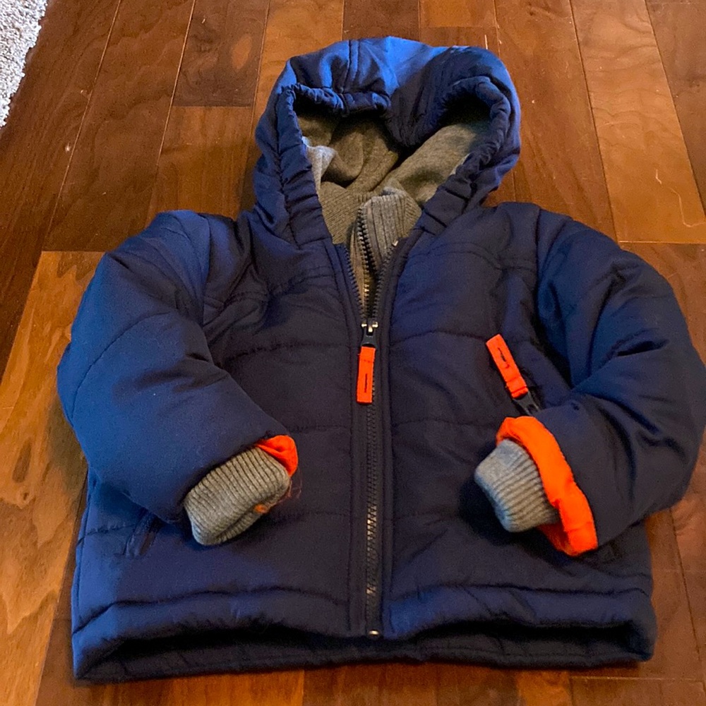 Rothschild boys coat sz 12 months navy blue grey interior zip with hood - Picture 1 of 4